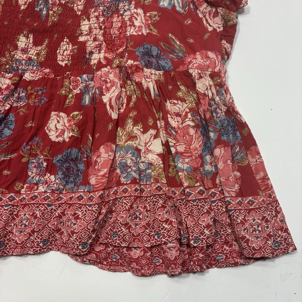 Magnolia Boutique Floral Babydoll Top Womens‎ Medium Red Boho v-neck  Casual - Picture 10 of 12